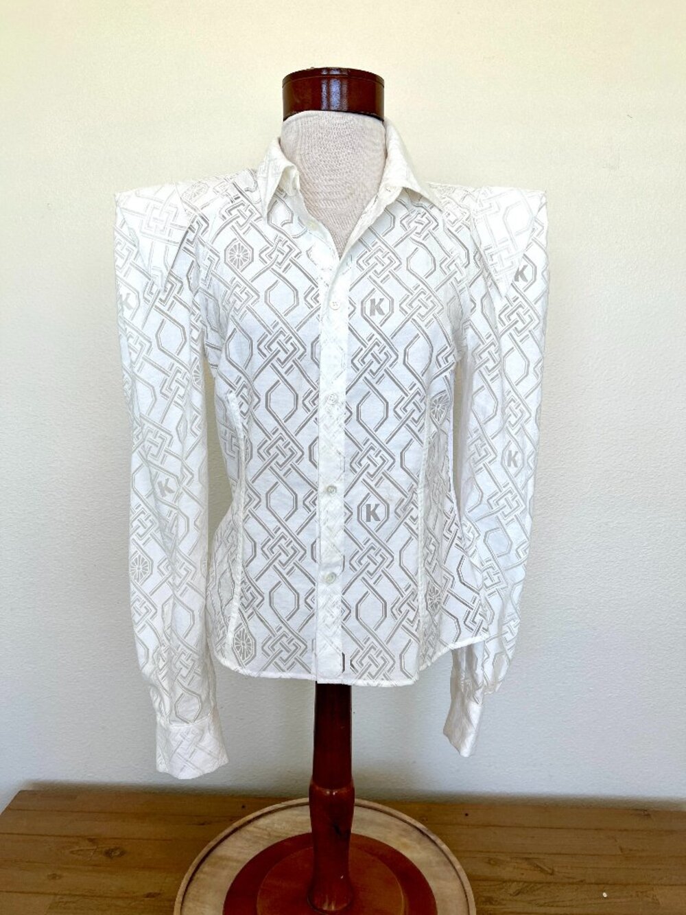 Koche - White Monogram Button Front Boxy Shirt - Size Small